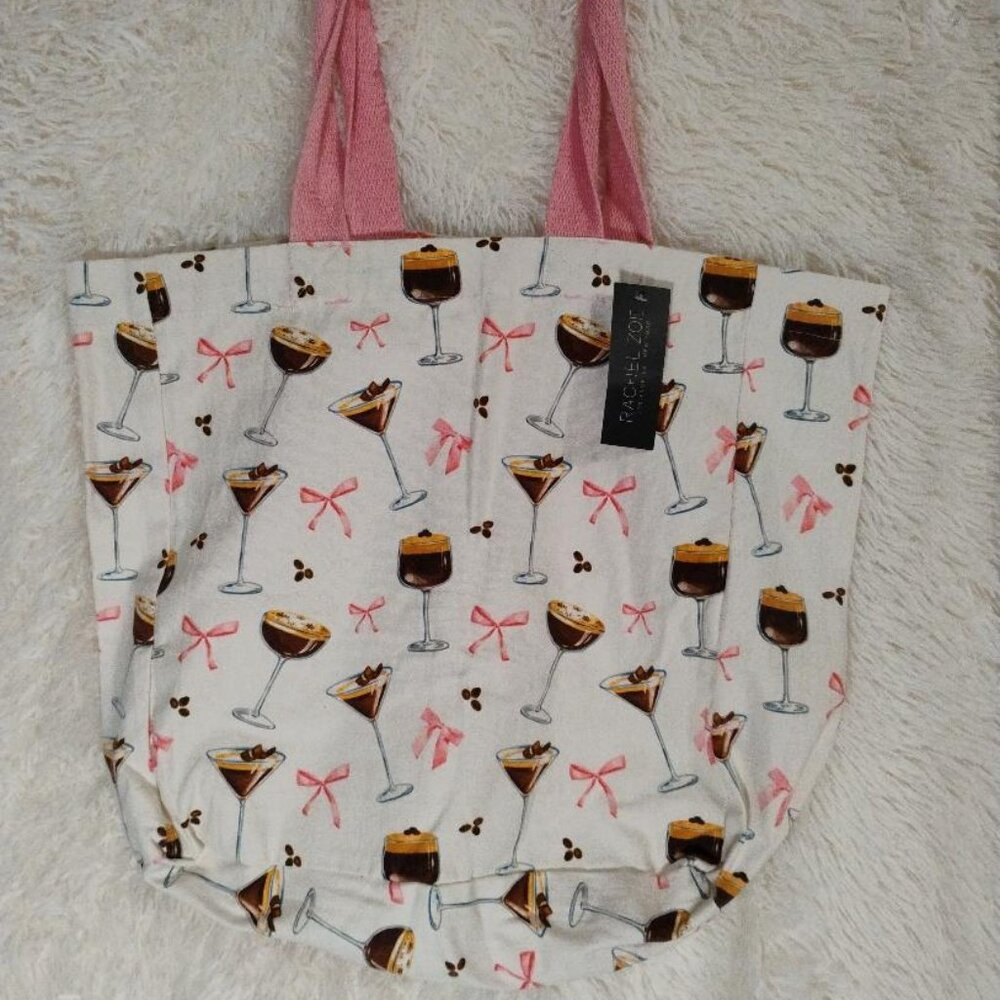 Rachel Zoe Expresso Martini and Pink Bow Canvas Tote  NWT